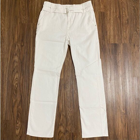 7FAM High Rise Paperbag Optic White Straight Leg Jeans NWOT - Picture 2 of 16